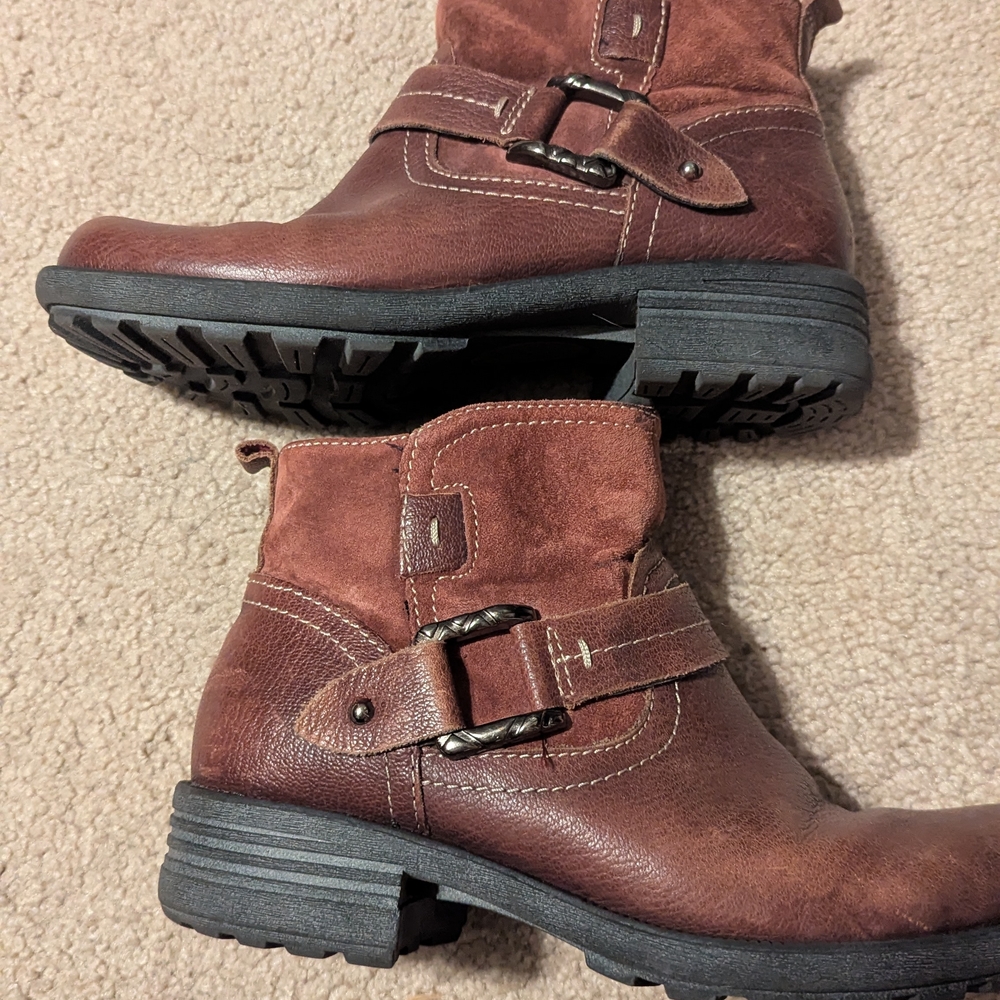 Brown Leather Ankle Boots with Buckle